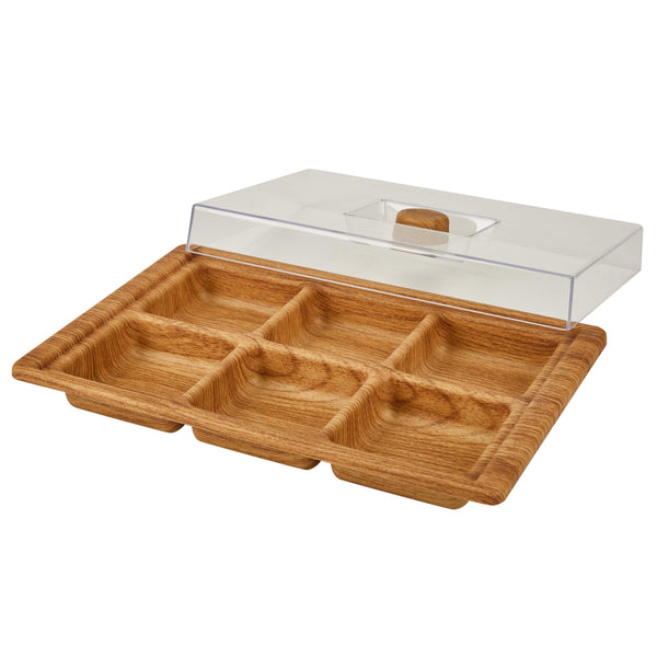 Luxe Party Serving Trays 6 Section Rectangular Divided Serving Tray with Clear Cover
