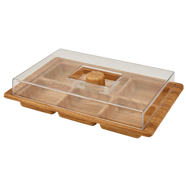 Luxe Party Serving Trays 6 Section Rectangular Divided Serving Tray with Clear Cover