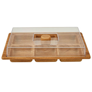 Luxe Party Serving Trays 6 Section Rectangular Divided Serving Tray with Clear Cover