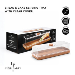 Luxe Party Serving Trays Rectangle OAK Heavy Plastic Serving Tray with Plastic Cover | 6.3