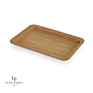 Luxe Party Serving Trays Rectangle Oak Heavy Plastic Tray | 9.5
