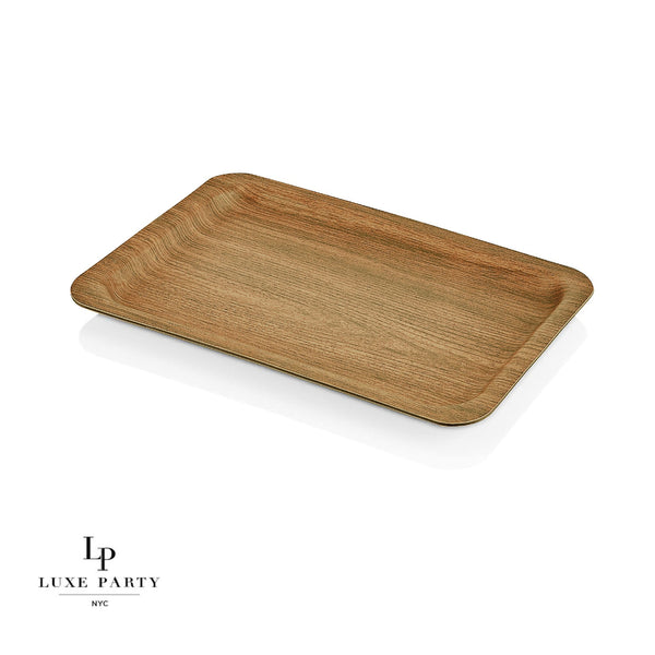 Luxe Party Serving Trays Rectangle Oak Heavy Plastic Tray | 9.5" x 13.6"