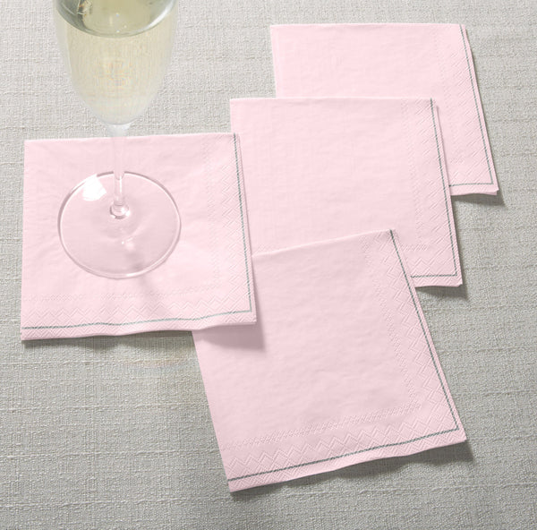 Luxe Party Solid Color Beverage Napkins 20 Beverage Napkins - 5" x 5" Blush Pink with Silver Stripe Paper Cocktail Napkins | 20 Napkins