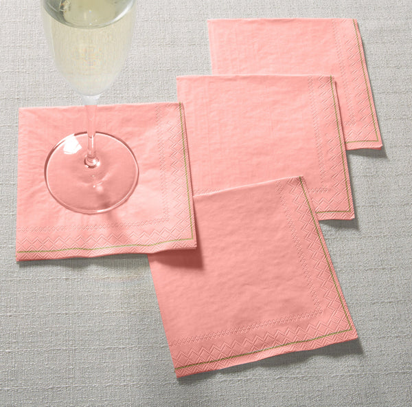 Luxe Party Solid Color Beverage Napkins 20 Beverage Napkins - 5" x 5" Coral with Gold Stripe Paper Cocktail Napkins | 20 Napkins