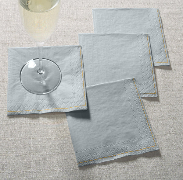 Luxe Party Solid Color Beverage Napkins 20 Beverage Napkins - 5" x 5" Grey with Gold Stripe Paper Cocktail Napkins | 20 Napkins
