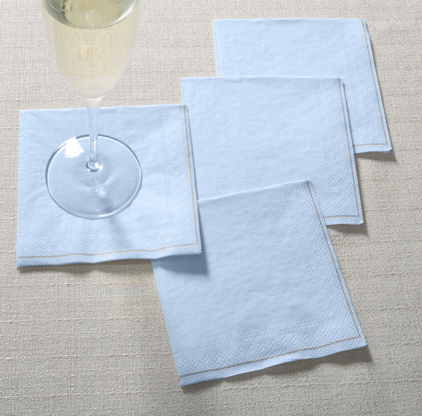 Luxe Party Solid Color Beverage Napkins 20 Beverage Napkins - 5" x 5" Ice Blue with Silver Stripe Paper Cocktail Napkins | 20 Napkins