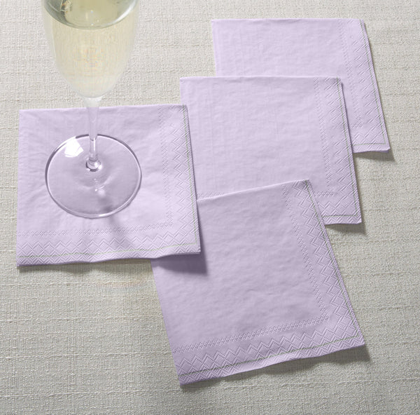 Luxe Party Solid Color Beverage Napkins 20 Beverage Napkins - 5" x 5" Lavender Purple with Silver Stripe Paper Cocktail Napkins | 20 Napkins