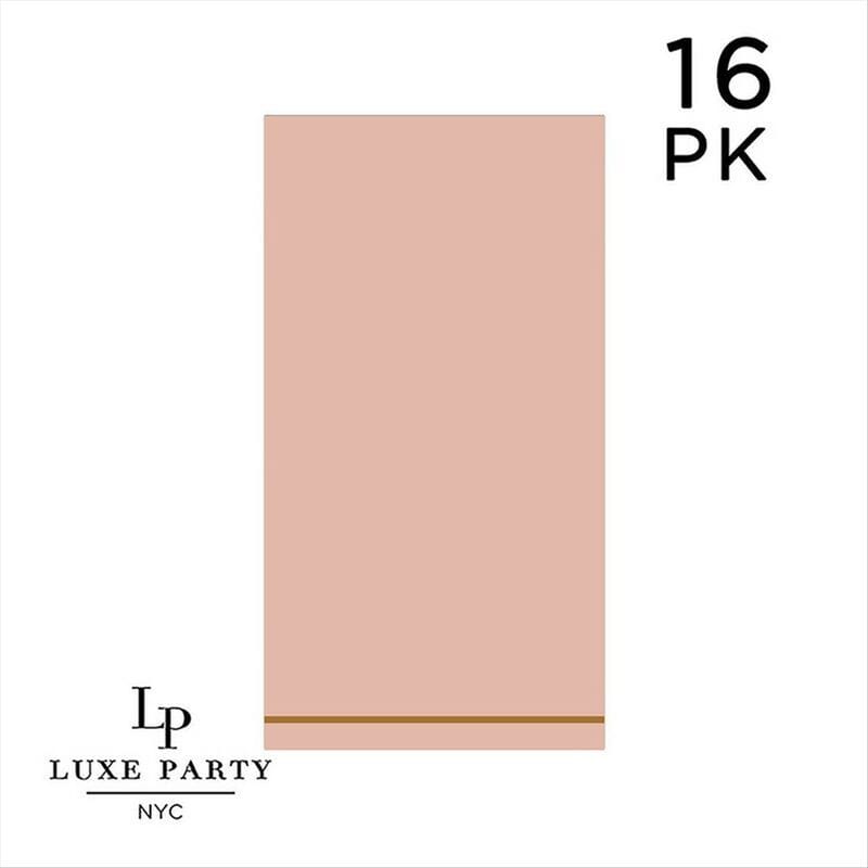 Luxe Party Solid Color Dinner Napkins 16 Dinner Napkins - 4.25" x 7.75" Clay with Gold Stripe Guest Paper Dinner Napkins | 16 Napkins