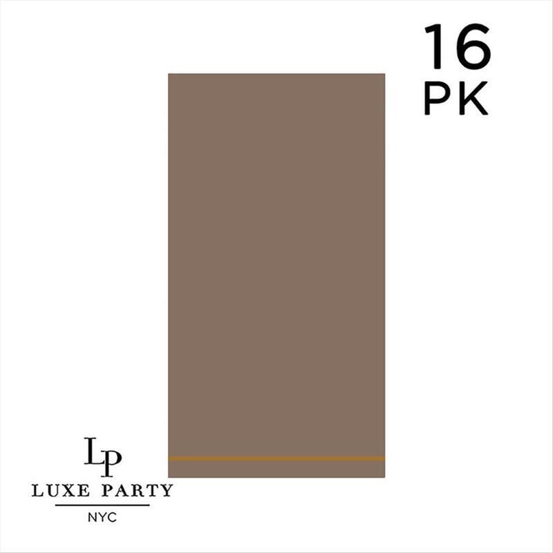 Luxe Party Solid Color Dinner Napkins 16 Dinner Napkins - 4.25" x 7.75" Taupe with Gold Stripe Guest Paper Dinner Napkins | 16 Napkins