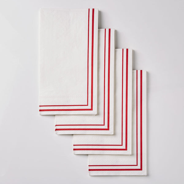 Luxe Party Solid Color Dinner Napkins 16 Dinner Napkins - 4.25" x 7.75" White and Red Stripe Border Stripe Guest Paper Dinner Napkins | 40 Napkins
