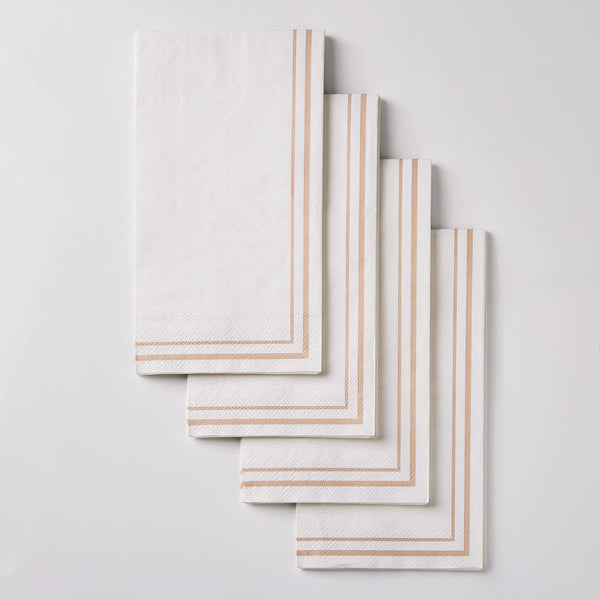 Luxe Party Solid Color Dinner Napkins 40 Dinner Napkins - 4.25" x 7.75" White and Linen Stripe Border Stripe Guest Paper Dinner Napkins | 40 Napkins