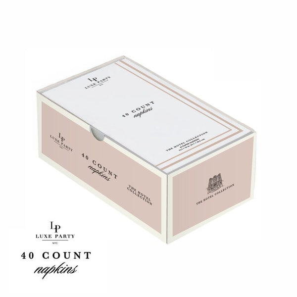 Luxe Party Solid Color Dinner Napkins 40 Dinner Napkins - 4.25" x 7.75" White and Linen Stripe Border Stripe Guest Paper Dinner Napkins | 40 Napkins
