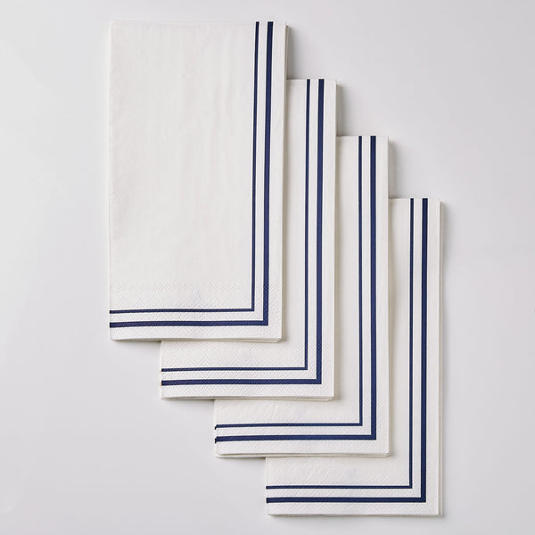 Luxe Party Solid Color Dinner Napkins 40 Dinner Napkins - 4.25" x 7.75" White and  Navy Stripe Border Stripe Guest Paper Dinner Napkins | 40 Napkins