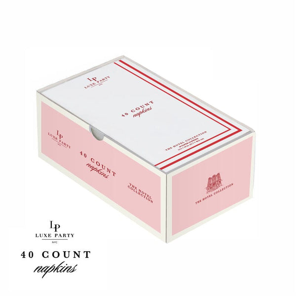 Luxe Party Solid Color Dinner Napkins 40 Dinner Napkins - 4.25" x 7.75" White and Red Stripe Border Stripe Guest Paper Dinner Napkins | 40 Napkins