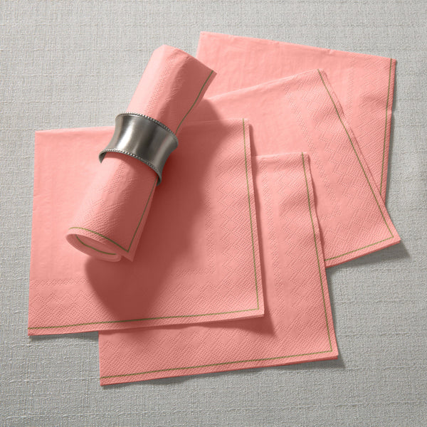 Luxe Party Solid Color Lunch Napkins 20 Lunch Napkins - 6.5" x 6.5" Coral with Gold Stripe Paper Lunch Napkins | 20 Napkins