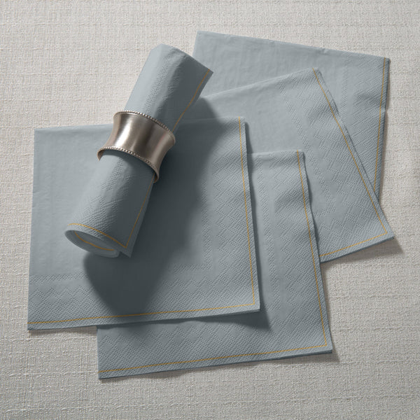 Luxe Party Solid Color Lunch Napkins 20 Lunch Napkins - 6.5" x 6.5" Grey with Gold Stripe Paper Lunch Napkins | 20 Napkins