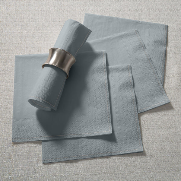Luxe Party Solid Color Lunch Napkins 20 Lunch Napkins - 6.5" x 6.5" Grey with Silver Stripe Paper Lunch Napkins | 20 Napkins