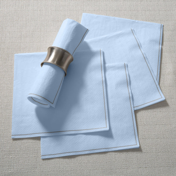 Luxe Party Solid Color Lunch Napkins 20 Lunch Napkins - 6.5" x 6.5" Ice Blue with Silver Stripe Paper Lunch Napkins | 20 Napkins