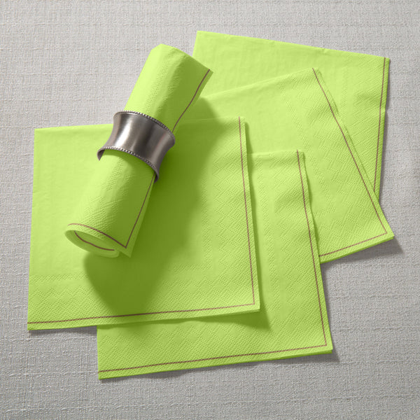 Luxe Party Solid Color Lunch Napkins 20 Lunch Napkins - 6.5" x 6.5" Lime Green with Gold Stripe Paper Lunch Napkins | 20 Napkins