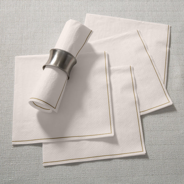 Luxe Party Solid Color Lunch Napkins 20 Lunch Napkins - 6.5" x 6.5" Linen with Gold Stripe Paper Lunch Napkins | 20 Napkins