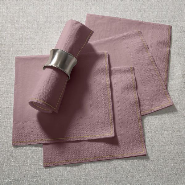 Luxe Party Solid Color Lunch Napkins 20 Lunch Napkins - 6.5" x 6.5" Mauve with Gold Stripe Paper Lunch Napkins | 20 Napkins