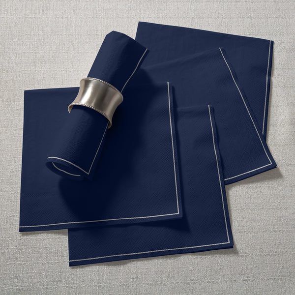Luxe Party Solid Color Lunch Napkins 20 Lunch Napkins - 6.5" x 6.5" Navy Blue and Silver Stripe Paper Lunch Napkins | 20 Napkins