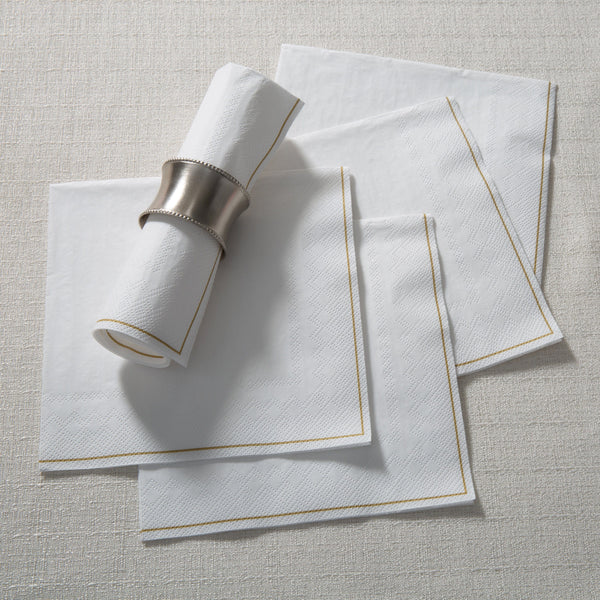 Luxe Party Solid Color Lunch Napkins 20 Lunch Napkins - 6.5" x 6.5" White with Gold Stripe Lunch Paper Napkins | 20 Napkins