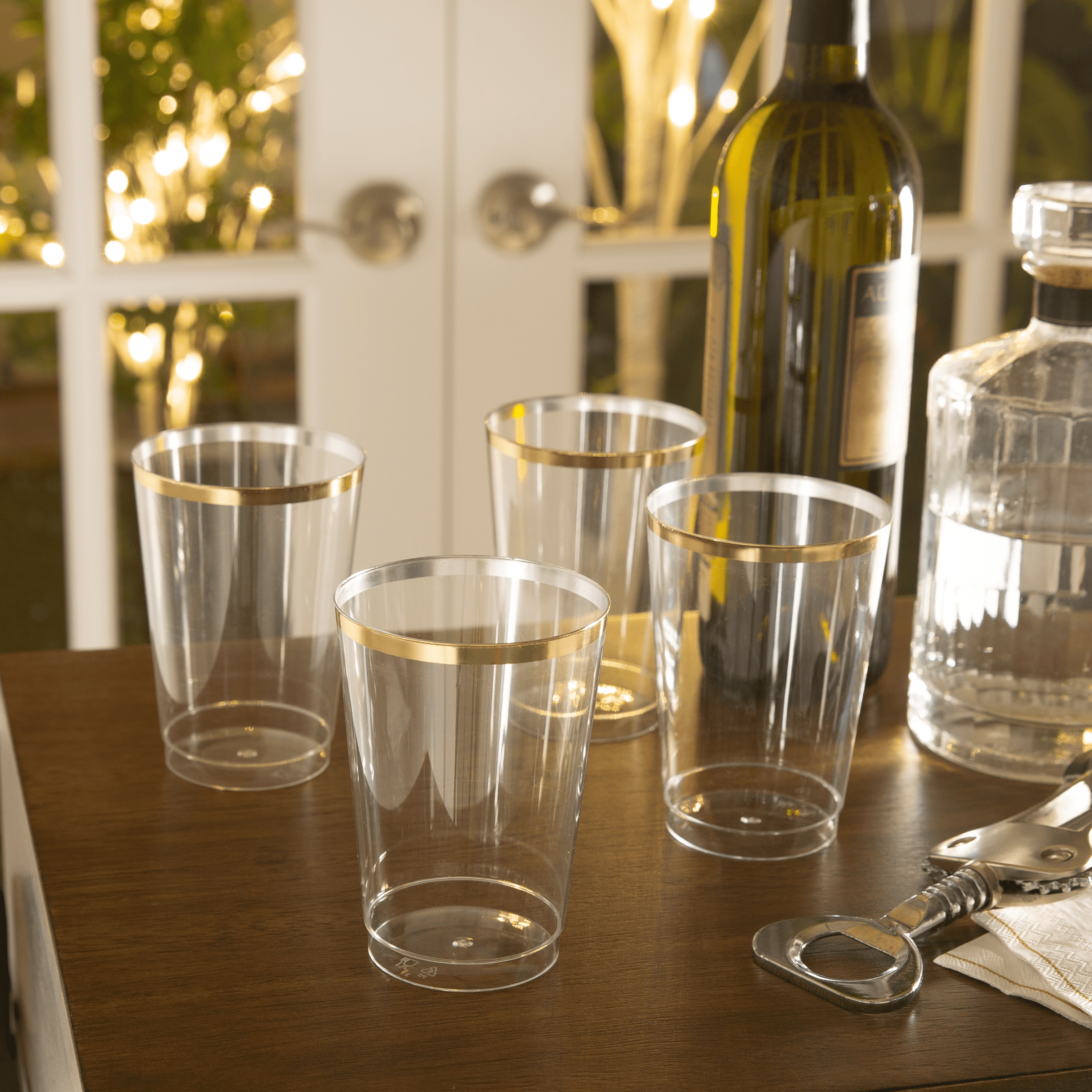 Luxe Plastic Cups - Clear Plastic and Gold - 12 oz