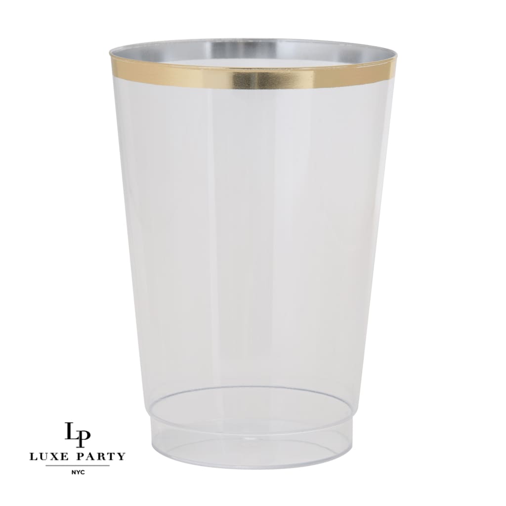 Luxe Plastic Cups - Clear Plastic and Gold - 12 oz