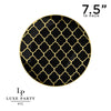 Round Accent Pattern Plastic Plates 7.25" Appetizer Plates Round Black • Gold Lattice Pattern Plastic Plates | 10 Pack