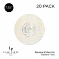 Round Clear • Gold Baroque Pattern Plastic Plates | 20 Pack