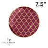 Round Accent Pattern Plastic Plates 7.25" Appetizer Plates Round Cranberry • Gold Lattice Pattern Plastic Plates | 10 Pack