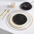 Round Black • Gold Baroque Pattern Plastic Plates | 20 Pack
