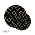 Round Black • Gold Lattice Pattern Plastic Plates | 10 Pack