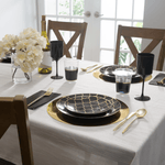 Round Accent Pattern Plastic Plates Round Black • Gold Lattice Pattern Plastic Plates | 10 Pack