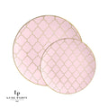 Round Blush • Gold Lattice Pattern Plastic Plates | 10 Pack