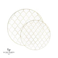 Round Clear • Gold Lattice Pattern Plastic Plates | 10 Pack