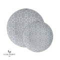 Round Grey • Silver Pattern Plastic Plates | 10 Pack