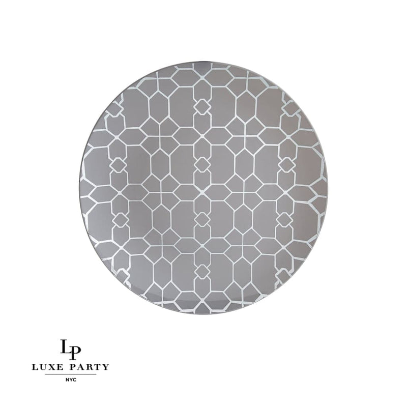 Round Accent Pattern Plastic Plates Round Grey • Silver Pattern Plastic Plates | 10 Pack