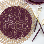 Round Accent Pattern Plastic Plates Round Purple • Gold Pattern Plastic Plates | 10 Pack