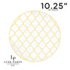 Round Accent Pattern Plastic Plates Round White • Gold Lattice Pattern Plastic Plates | 10 Pack