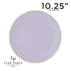 Round Accent Plastic Plates 10.25" Dinner Plates / 10 Plastic Plates Lavender • Gold Round Plastic Plates | 10 Pack