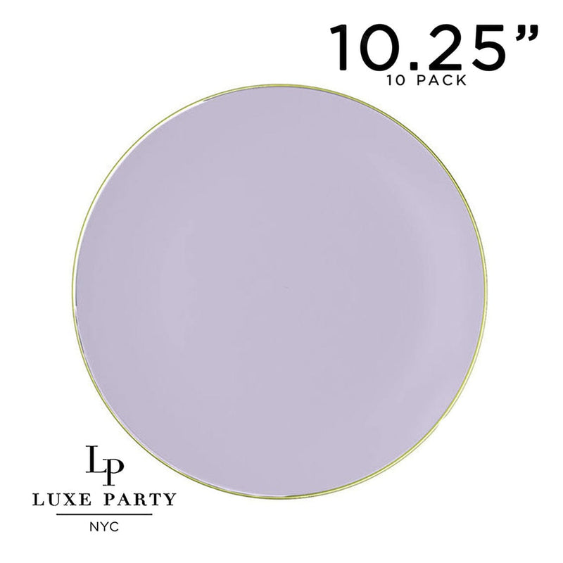 Round Accent Plastic Plates 10.25" Dinner Plates / 10 Plastic Plates Lavender • Gold Round Plastic Plates | 10 Pack