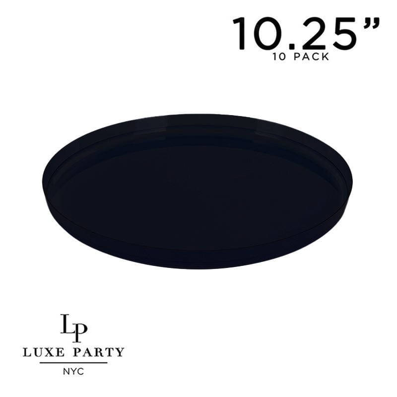 Round Accent Plastic Plates 10.25" Dinner Plates Round Black Walled Plastic Plates | 10 Pack