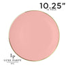 Round Accent Plastic Plates 10.25" Dinner Plates Round Coral • Gold Plastic Plates | 10 Pack