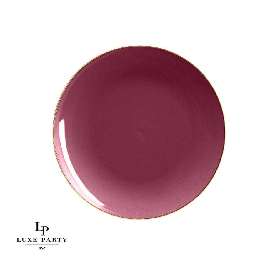 Round Accent Plastic Plates 10.25" Dinner Plates Round Cranberry • Gold Plastic Plates | 10 Pack