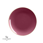 Round Accent Plastic Plates 10.25" Dinner Plates Round Cranberry • Gold Plastic Plates | 10 Pack