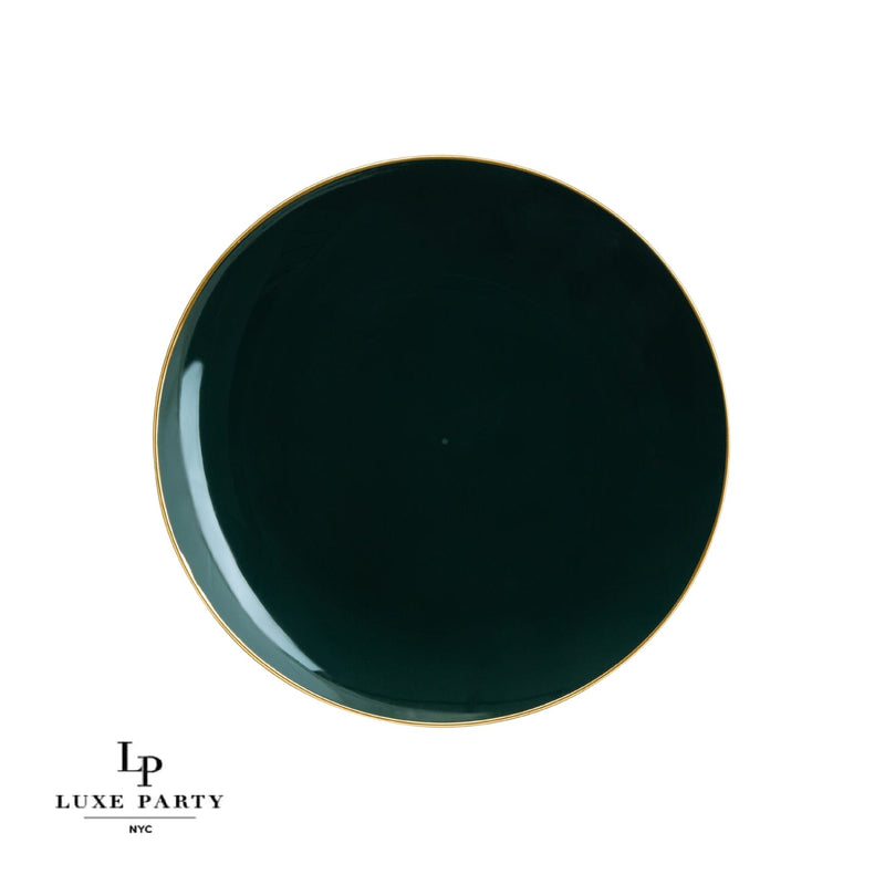 Round Accent Plastic Plates 10.25" Dinner Plates Round Emerald • Gold Plastic Plates | 10 Pack