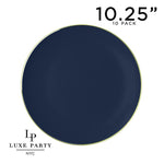 Round Accent Plastic Plates 10.25" Dinner Plates Round Navy • Gold Plastic Plates | 10 Pack