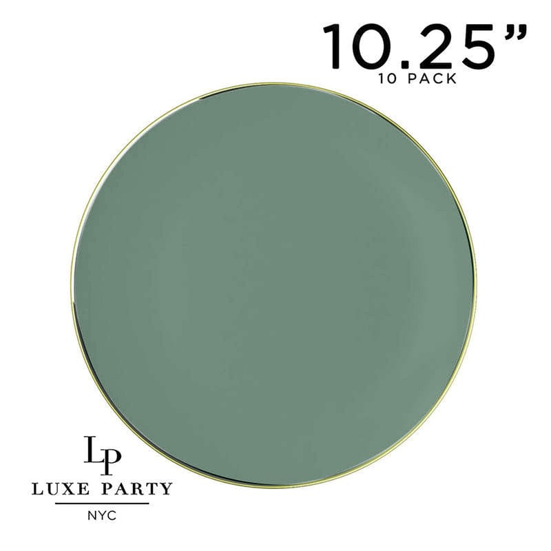 Round Accent Plastic Plates 10.25" Dinner Plates Round Sage Green • Gold Plastic Plates | 10 Pack